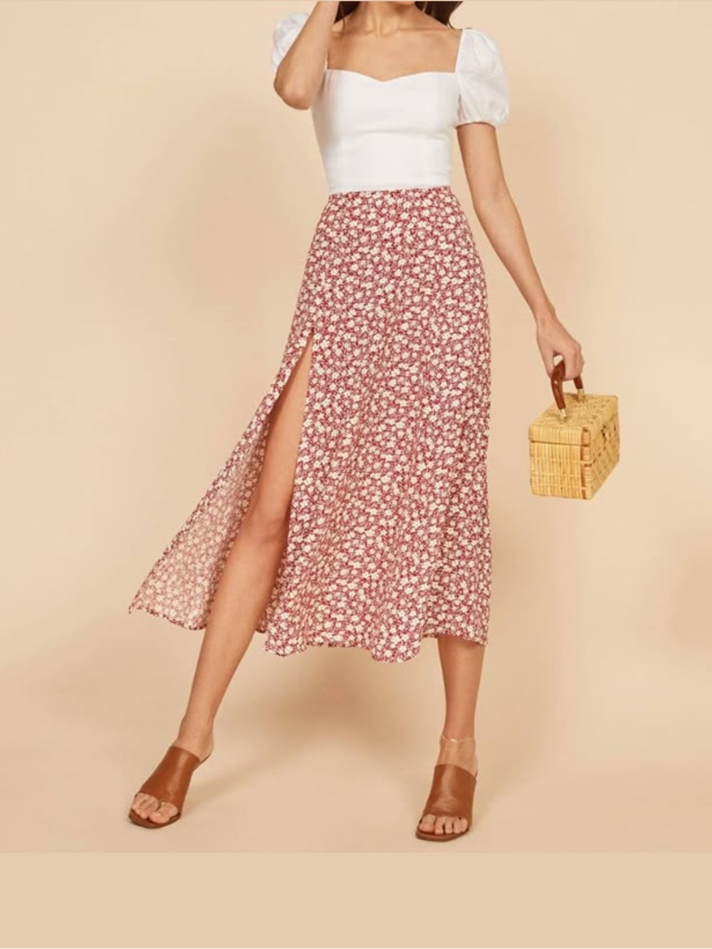Reformation Zoe Red Floral Midi Skirt – Size 12